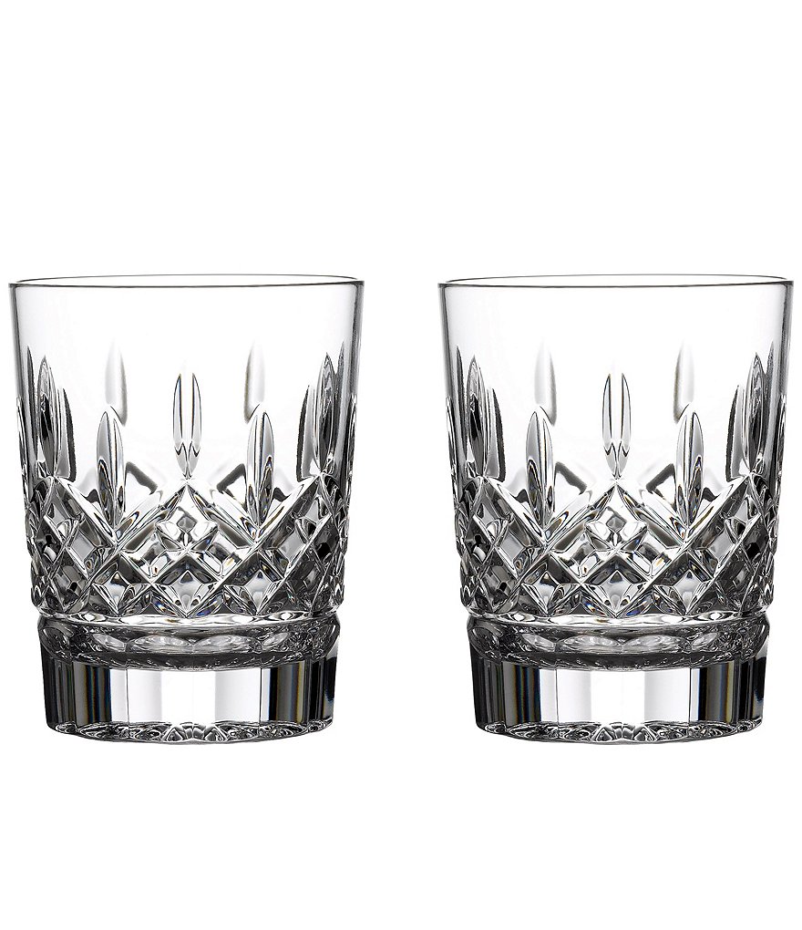 Waterford Lismore Crystal Double Old Fashioned Glass Pair