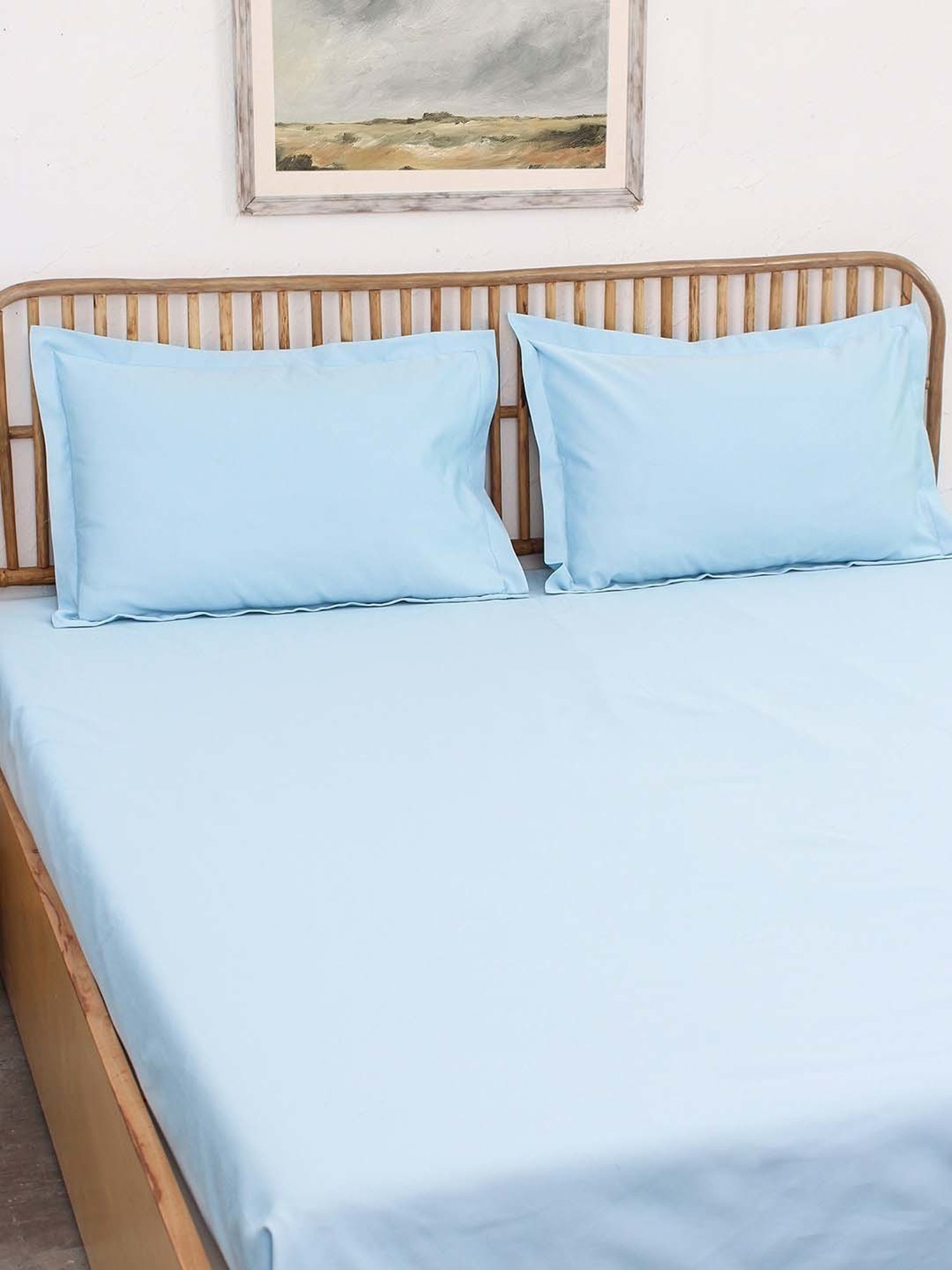 House This Juniper Blue 150 TC Cotton Fitted Bedsheet with 2 Pillow Covers