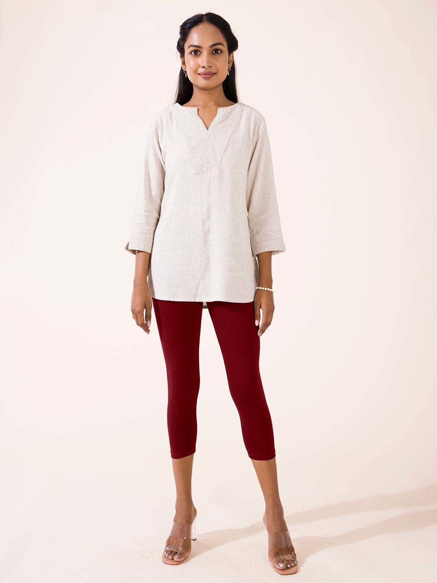 Go Colors! Maroon Cotton Crop Leggings