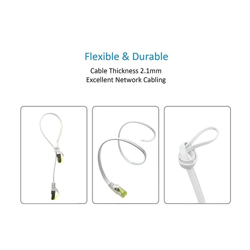 2 X 0.82ft (0.25m) Flat Ethernet Cable | CAT 7 Shielded RJ45 U/FTP LAN LAN Network Cable| 10 Gbit/s, 600MHz|10000 Mbit/s | Switch Router Modem Access Point - White