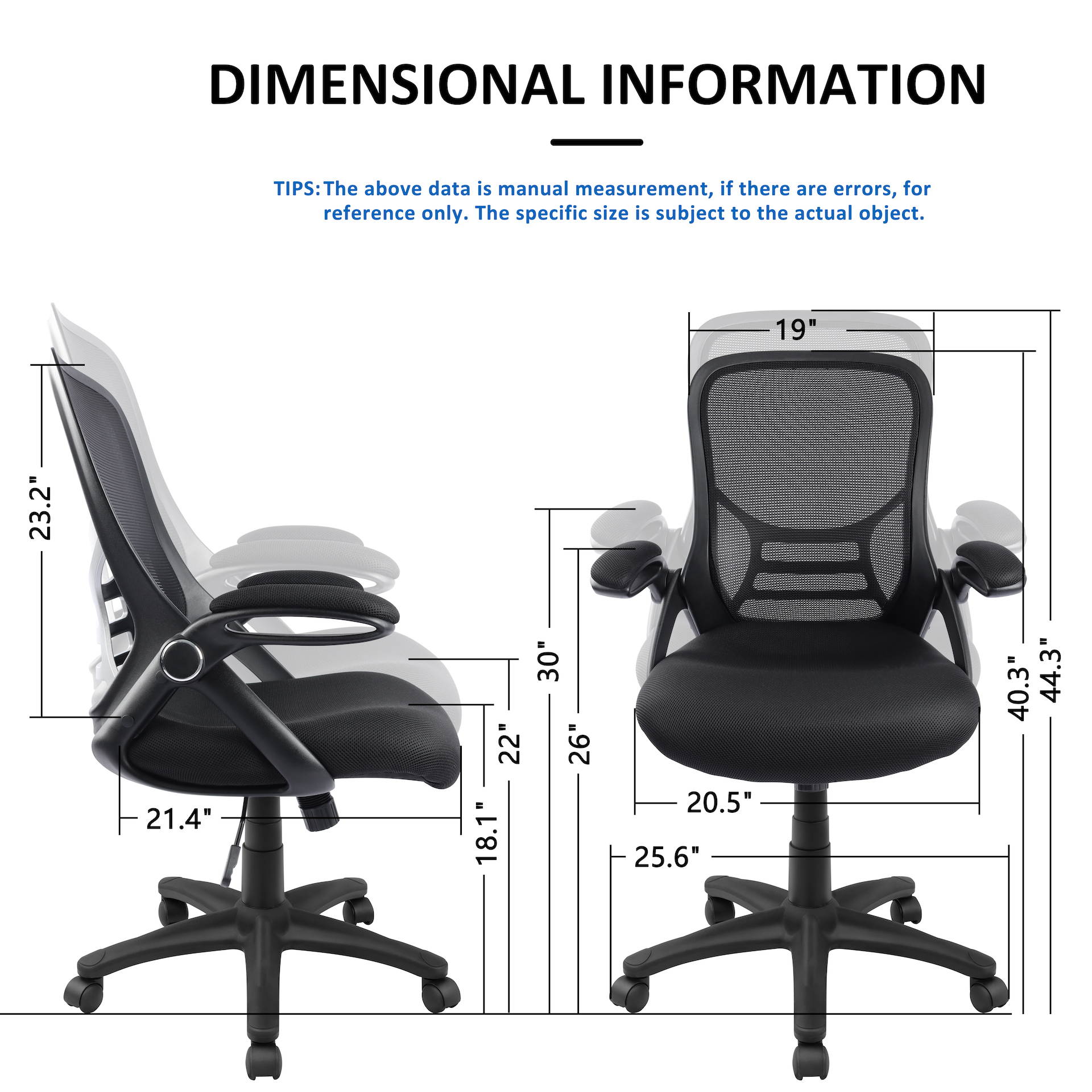 Big and Tall Office Chair, Mesh Home Office Desk Chair Clearance, Swivel Computer Task Chair with Flip-up Arms, Ergonomic High-Back Office Chair, Height Adjustable(Black)