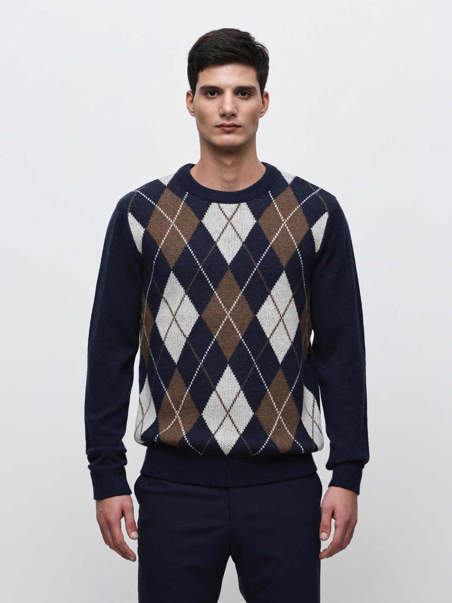 SELECTED HOMME Blue Regular Fit Argyle Sweater