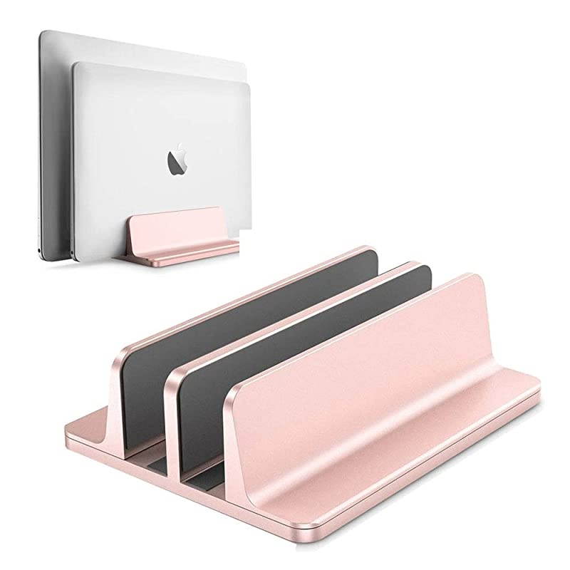 Rose Gold Laptop Stand Aluminum Vertical Laptop Holder Space Saving Notebook Laptop Desktop Mount Support Base Adjustable Dock Width Fit for All MacBookSurfaceChromebookSamsungHuaweiHP