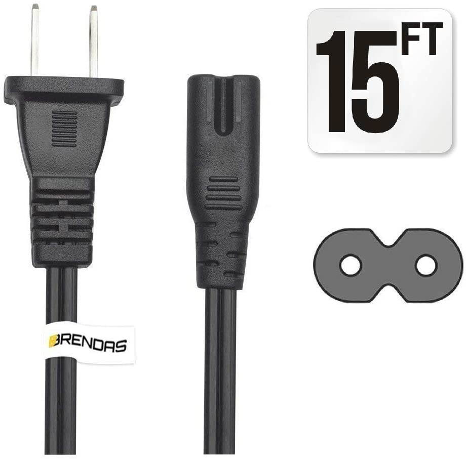 {UL Listed} BRENDAZ Compatible w/Charger, Xbox One S/X Game Console, Slim Edition PS3, Playstation 4, Slim PS4, Universal 2 Prong 2 Slot Power Cord Cable Non Polarized NEMA 1-15P to IEC C7 (15-feet)