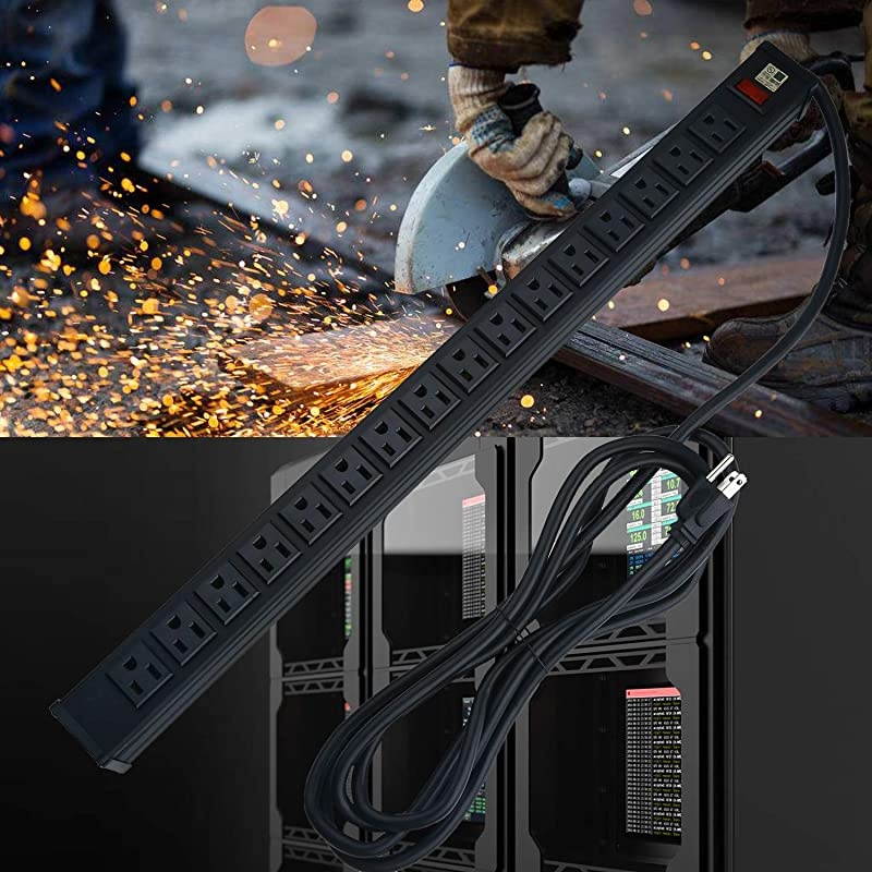 Outlets Power StripHeavy Duty Metal Socket Power Strip with 98ft Long Cord and Power SwitchMounting Brackets IncludedWorkshopIndustrial useBlack