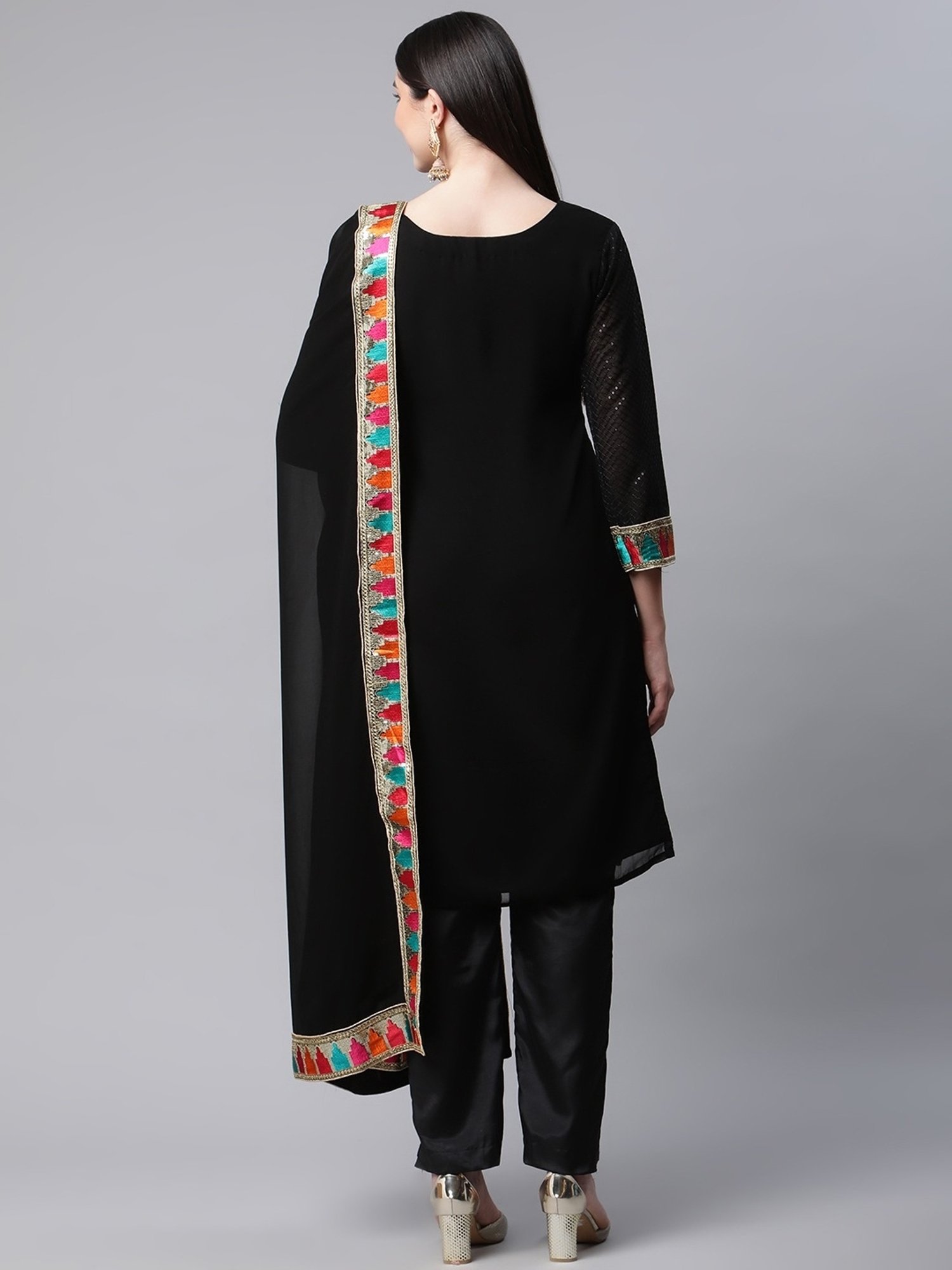 READIPRINT FASHIONS Black Embellished Unstitched Dress Material