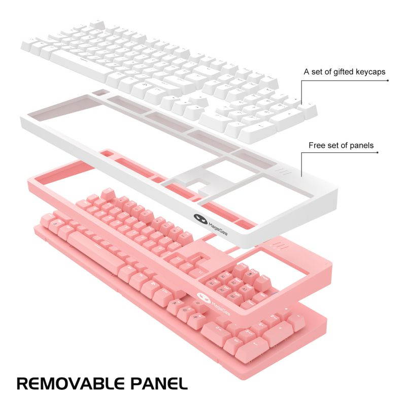 Mechanical Pink Gaming Keyboard Magegee MK-Armor LED Rainbow Backlit and Wired USB 104 Keys Keyboard with Blue Switches, for Windows PC Laptop Game