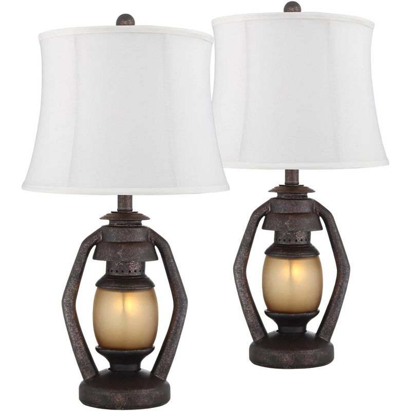 Franklin Iron Works Horace Brown Miner Nightlight Cream Shade Table Lamps Set of 2