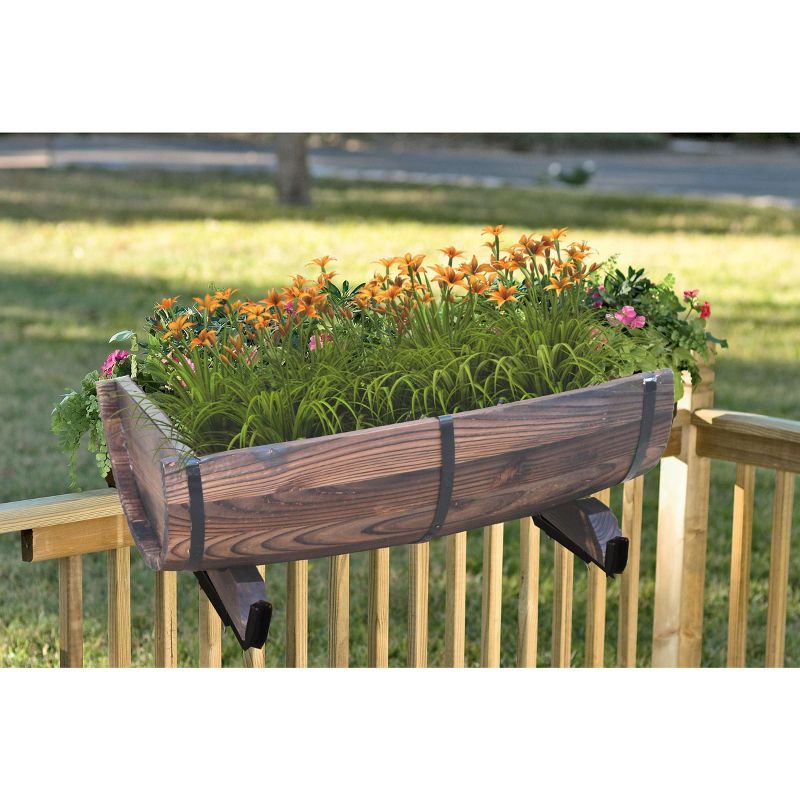 Gardenised Half Barrel Adjustable Deck Railing Planter 20 inch