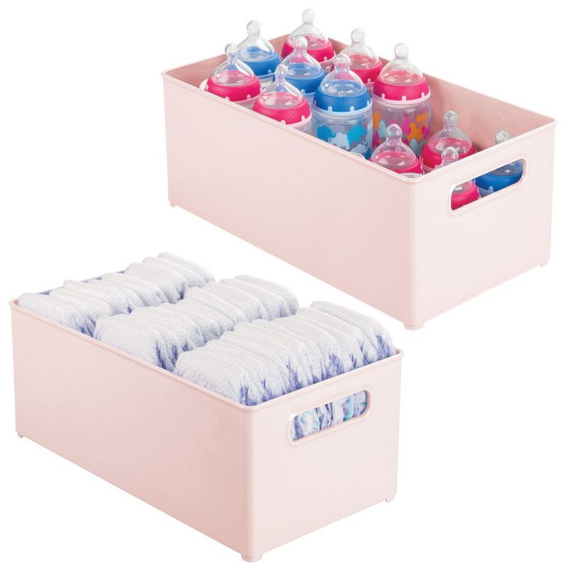 mDesign Plastic Storage Organizer Bin for Kids Supplies, 14.5" L, 2 Pack - Pink
