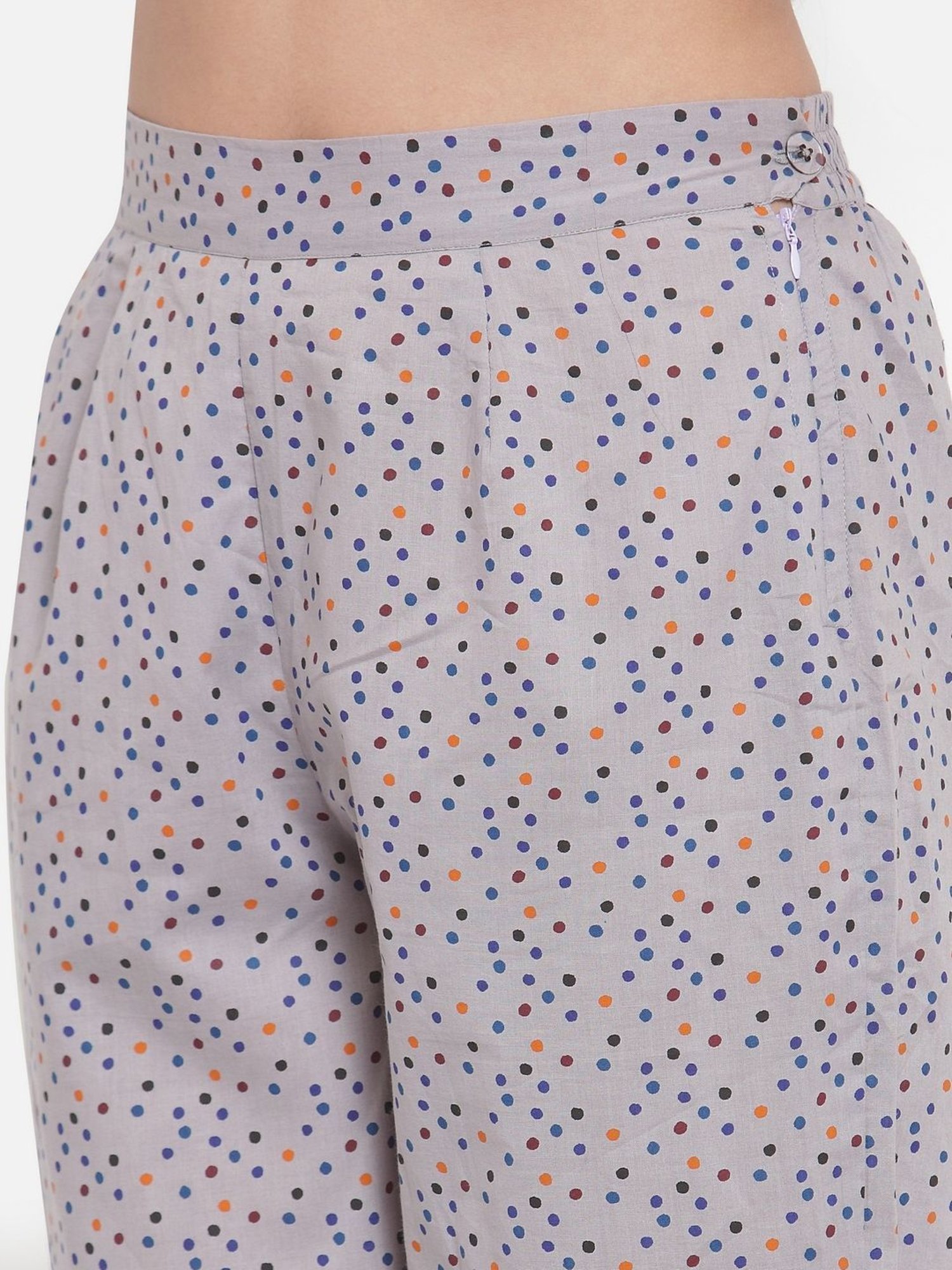 Indibelle Grey Cotton Printed Trousers