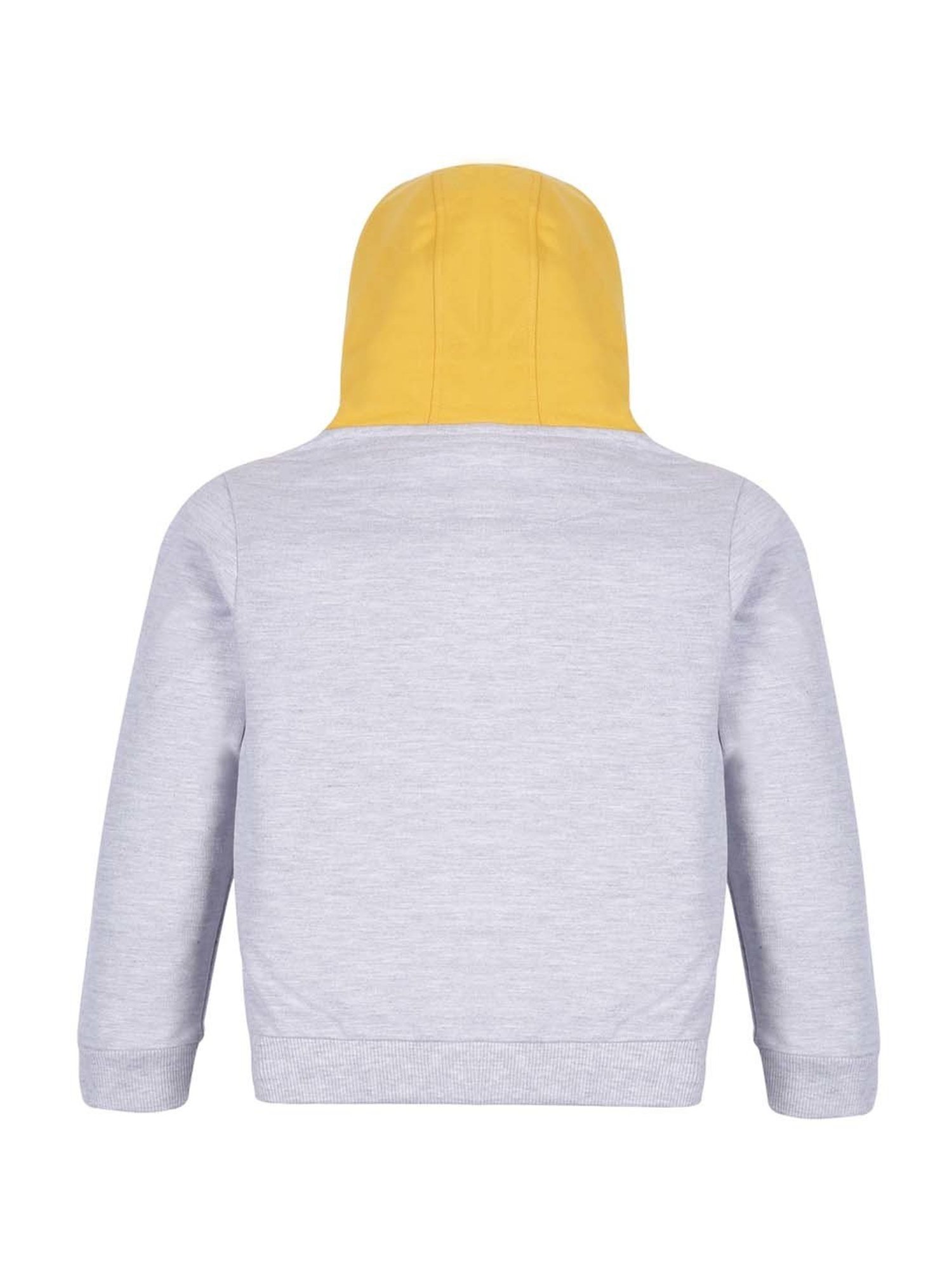 Plum Tree Kids Yellow & Grey Cotton Color Block Full Sleeves Hoodie