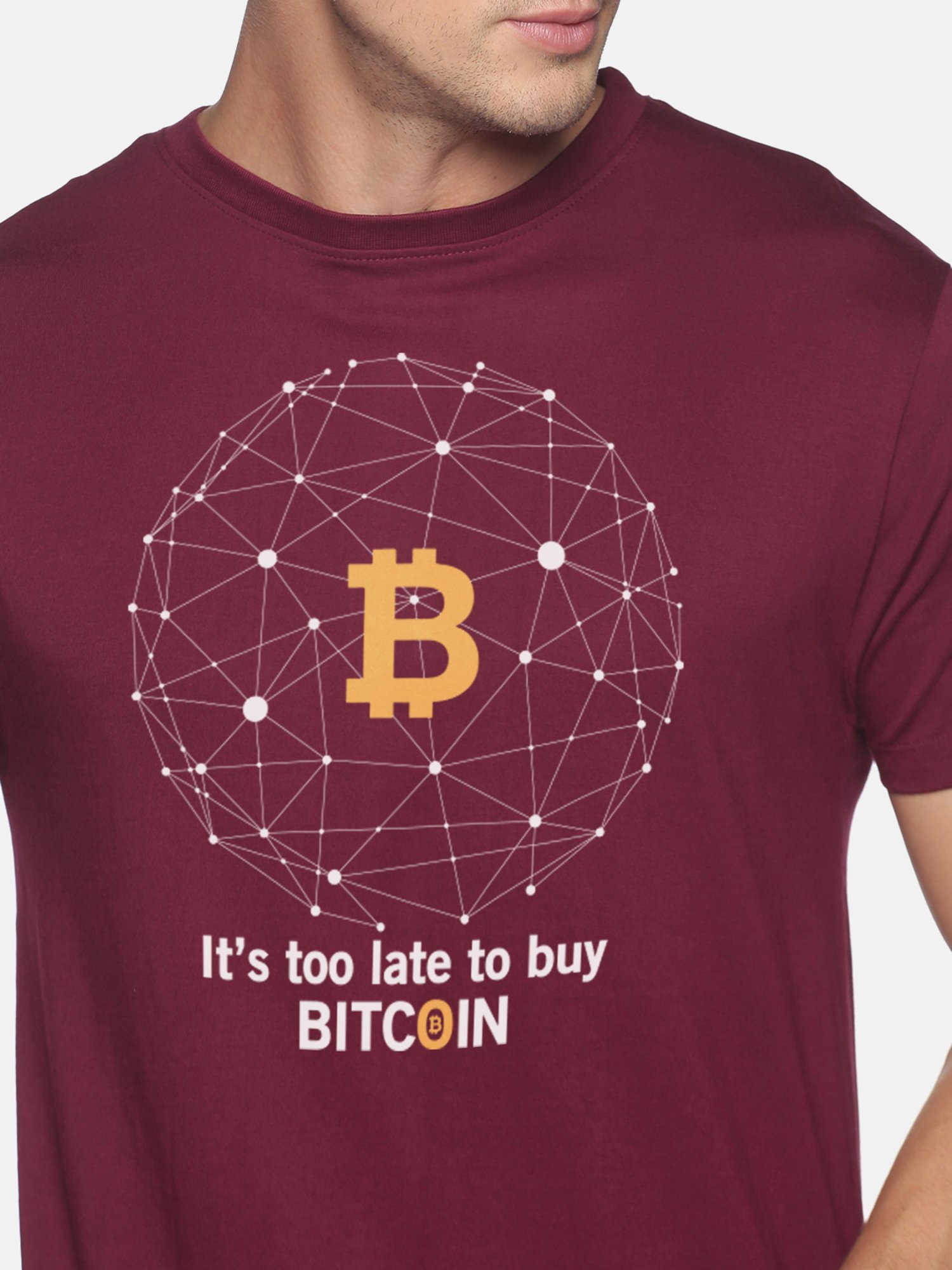 BLACK RADIO Maroon Slim Fit Printed Cotton Crew T-Shirt