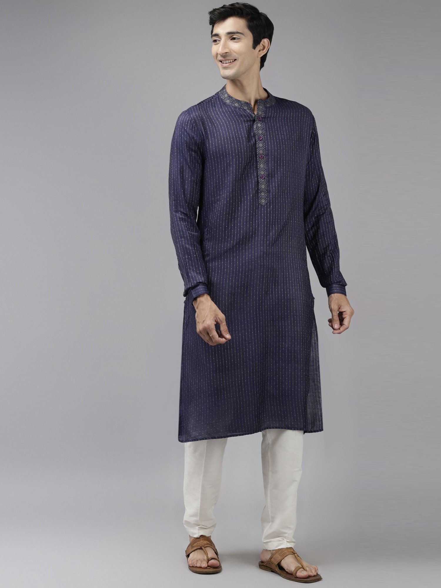 See Designs Blue & White Regular Fit Self Pattern Kurta Bottom Set