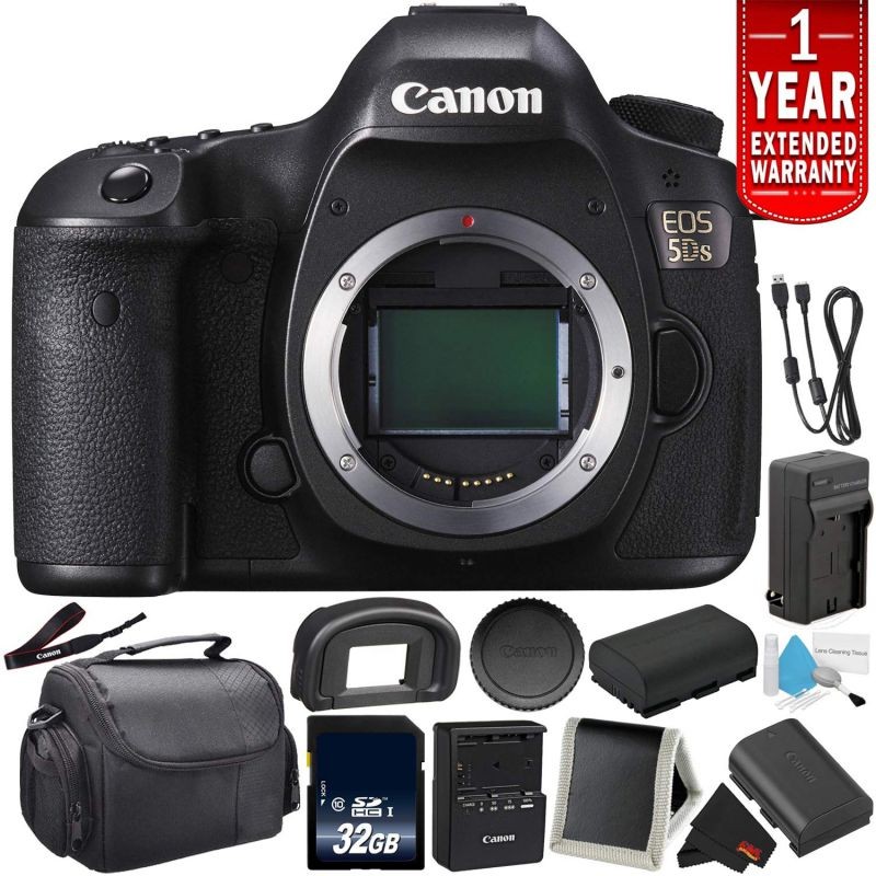 Canon EOS 5DS Digital SLR Camera 0581C002 (Body Only) - Bundle with 32GB Memory Card + Spare Battery + More (Intl Model)