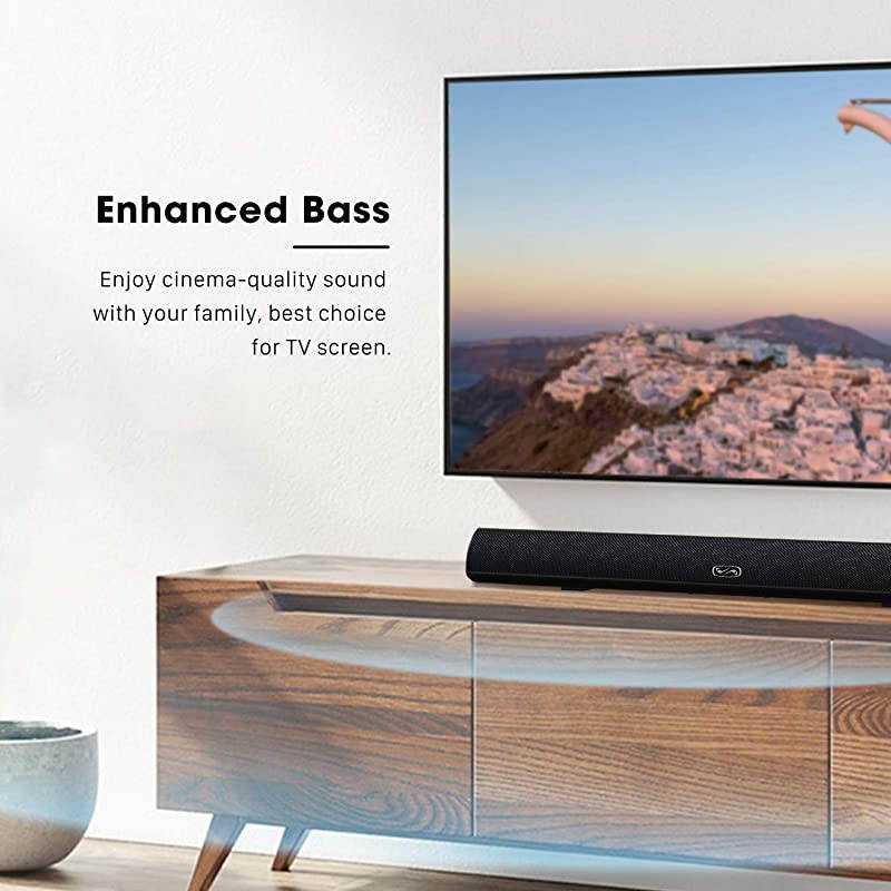 MEGACRA TV Sound Bar with Dual Bass Ports Wired and Wireless Bluetooth Home Theater System Renewed