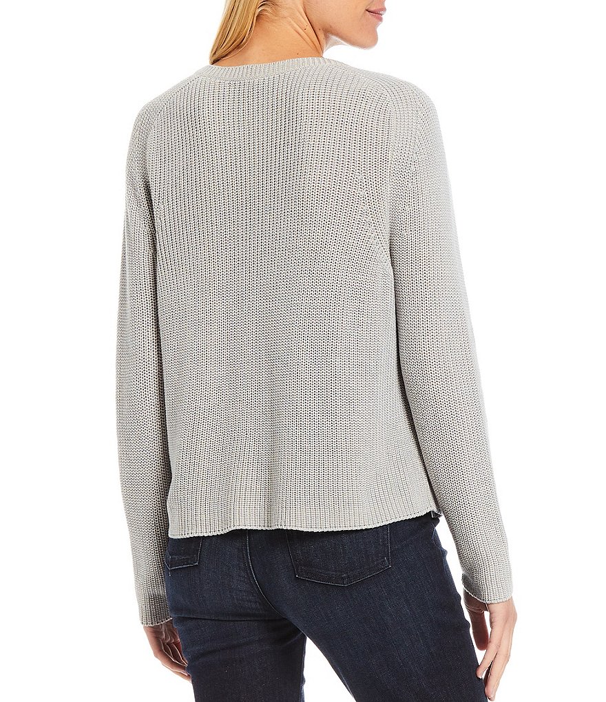 Eileen Fisher Peruvian Organic Cotton & Tencel Crew Neck Saddle Stitch Shoulder Boxy Sweater