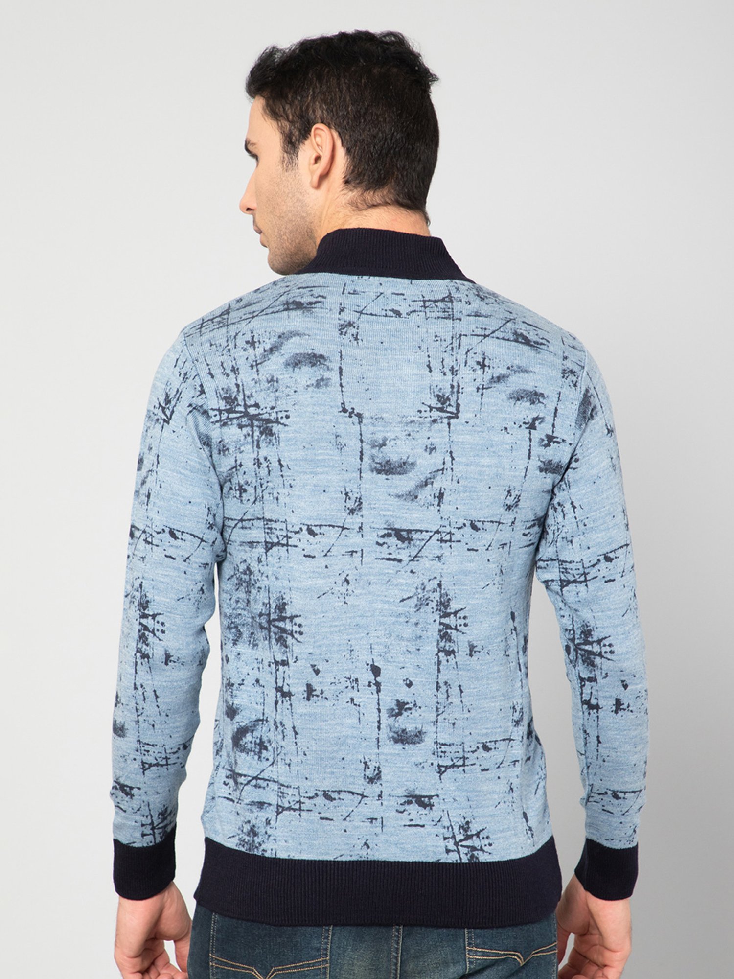 Cantabil Sky Blue Regular Fit Printed Sweater