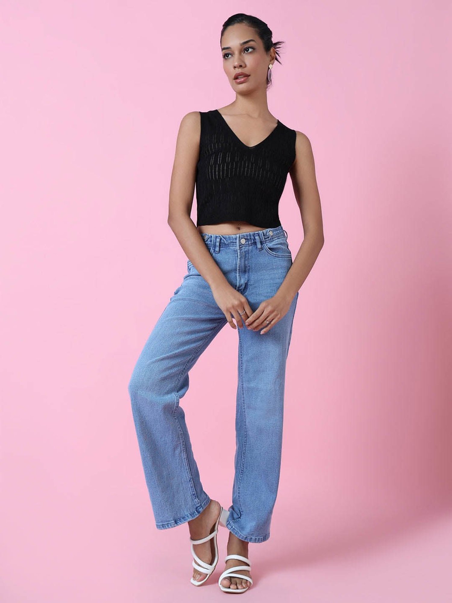 SHOWOFF Black Regular Fit Crop Top