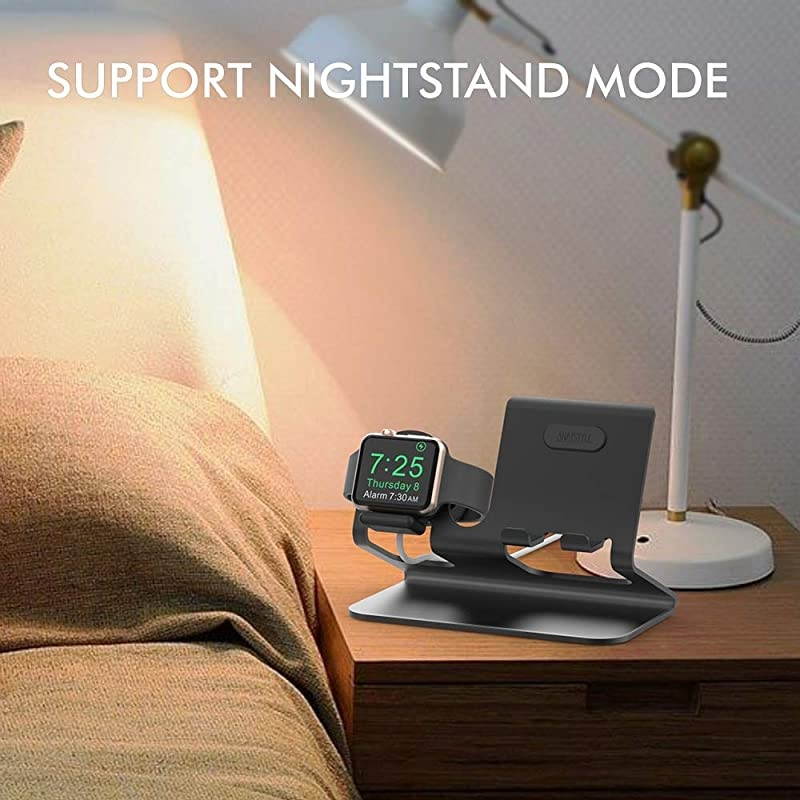Apple Watch Stand, 2 in 1 Universal Desktop Stand Holder for iPhone and Apple Watch Series 6/5/4/3/2/1(Black)