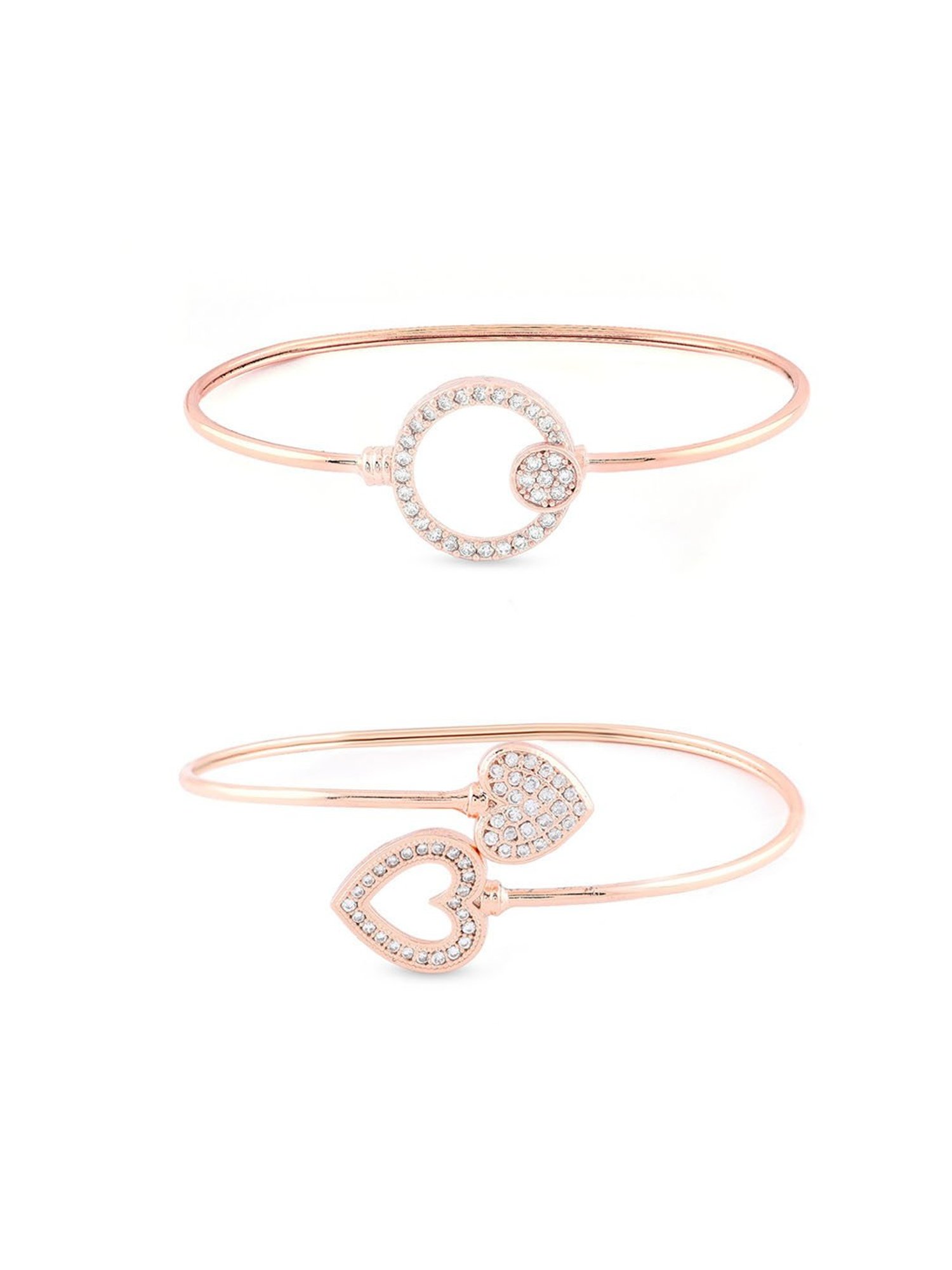 Zaveri Pearls Combo of 2 Rose Gold Cubic Zirconia Brass Bangle Style Kada-ZPFK10376