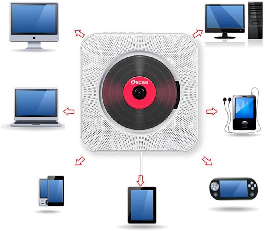 Yixianxi Home Wall Mounted CD Player Surround Sound FM Radio Bluetooth USB MP3 Disk Portable Music Player Remote Control Stereo Speaker (White)