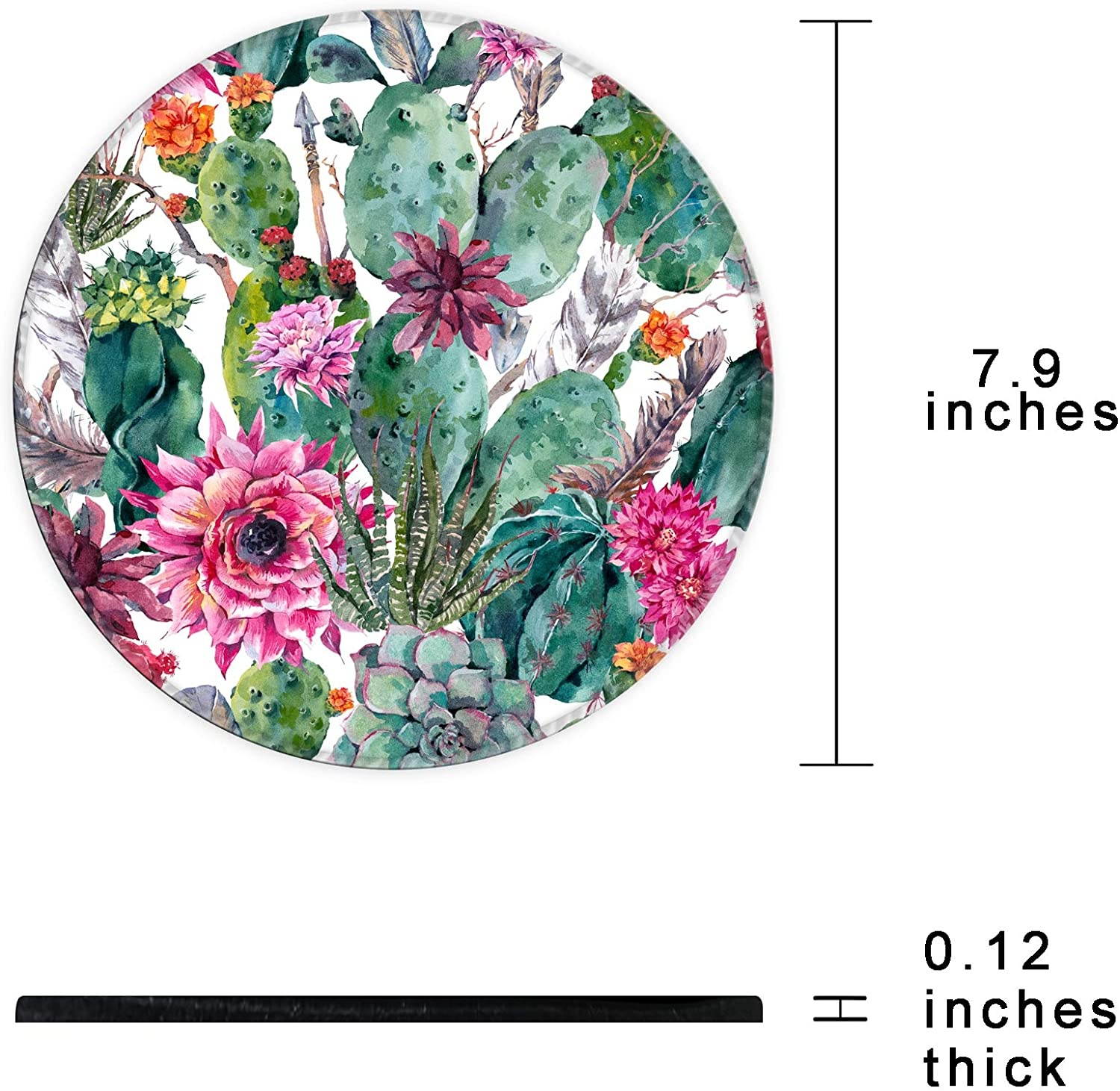 Dooke Mouse Pad with Stitched Edge, Premium-Textured Mouse Mat with Waterproof Non-Slip Rubber Base, Cute Round Mousepad for Laptop Computer Office Desk Accessories, 7.9 x 7.9 inch, Cactus and Flowers