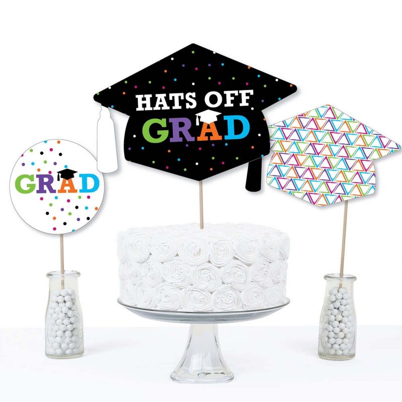 Big Dot of Happiness Hats Off Grad - Graduation Party Centerpiece Sticks - Table Toppers - Set of 15