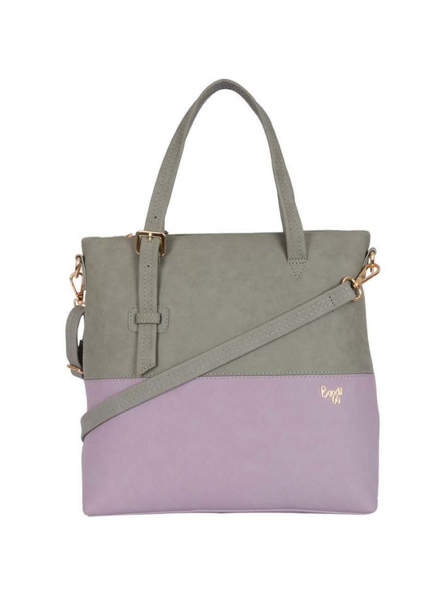 Baggit Grey & Purple Color Block Medium Tote Handbag