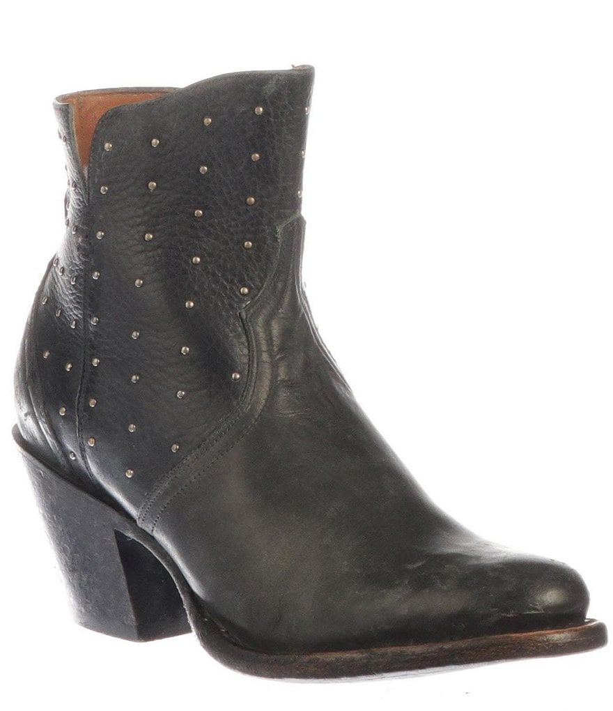 Lucchese Harley Studded Western Moto Block Heel Booties