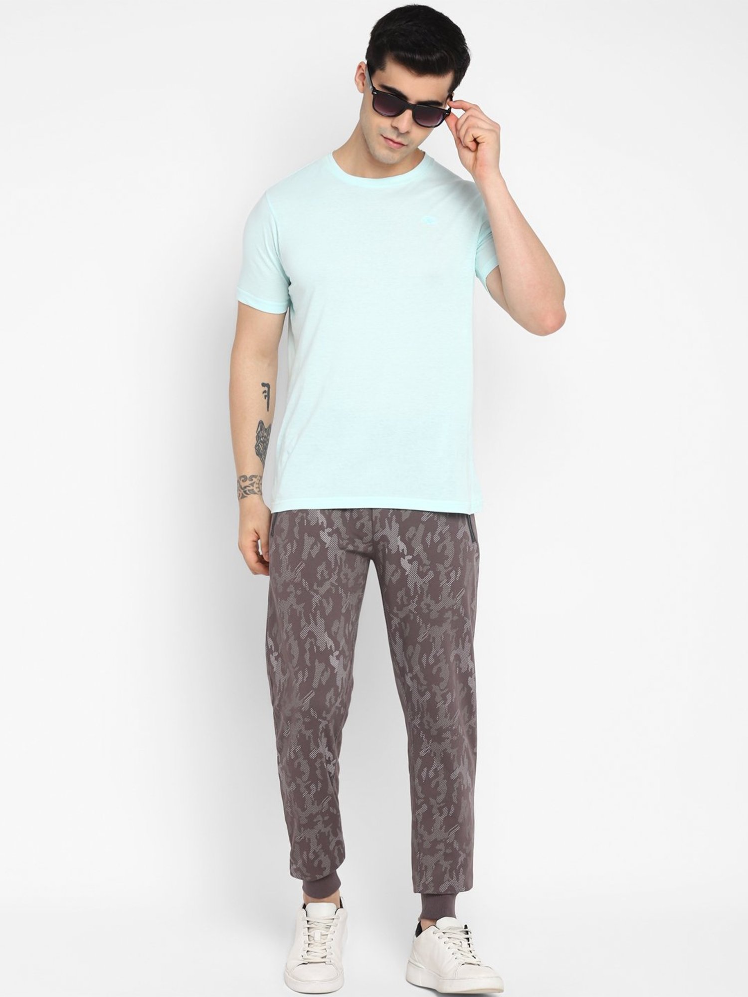 Allen cooper Turquoise Pure Cotton Regular Fit T-Shirt