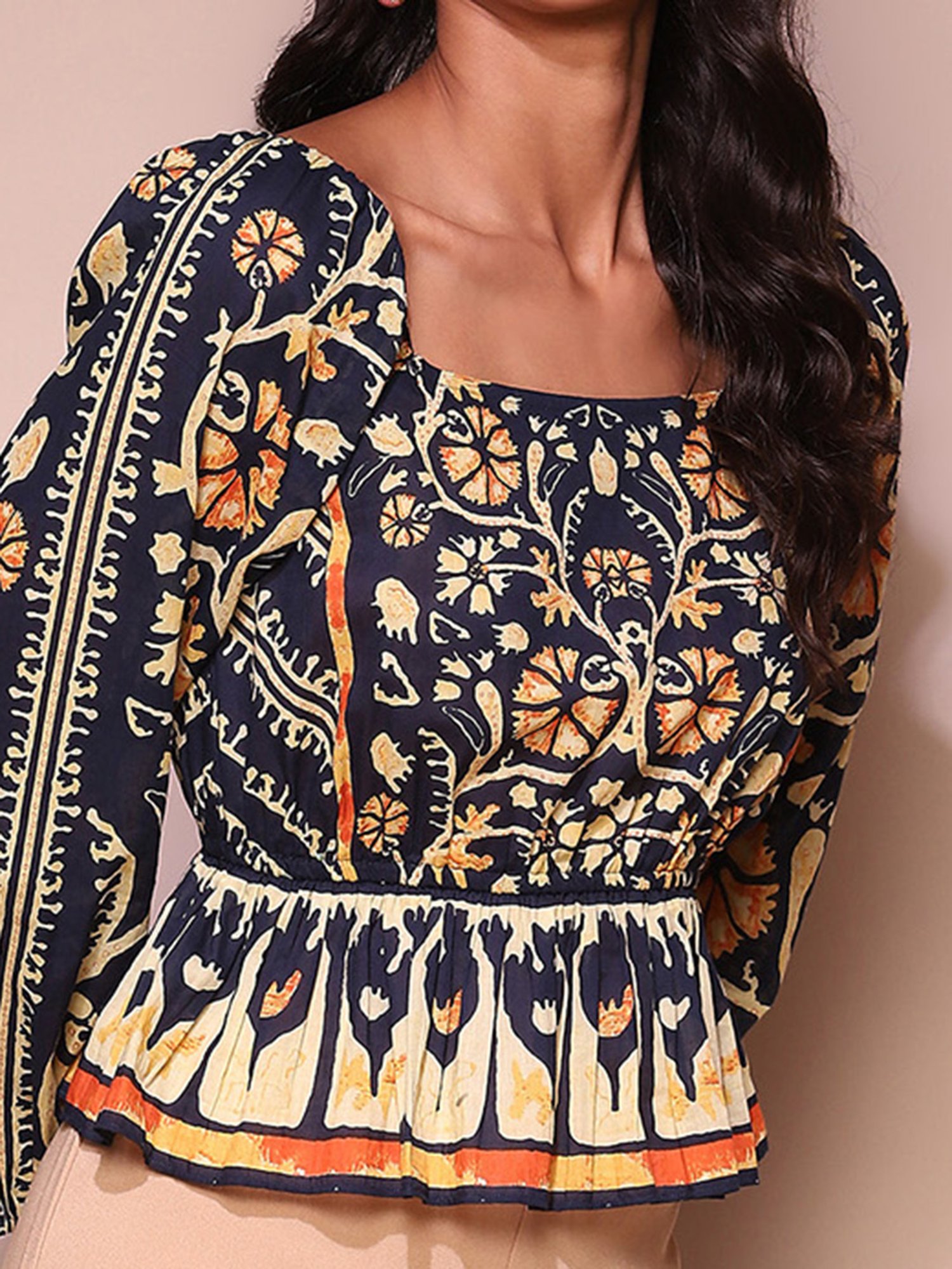 Label Ritu Kumar Navy Printed Peplum Top