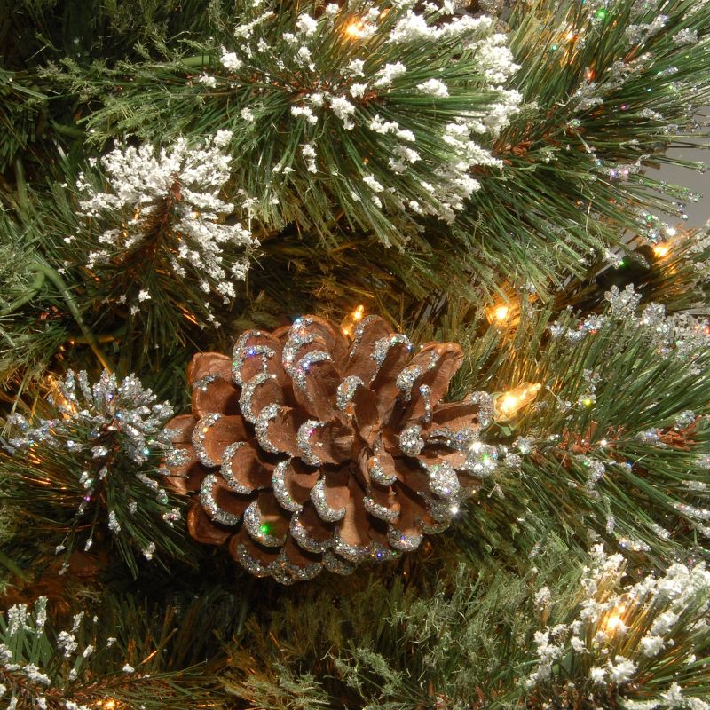 7ft National Tree Company Glittering Pine Pencil Slim Hinged Tree Clear Lights & PowerConnect