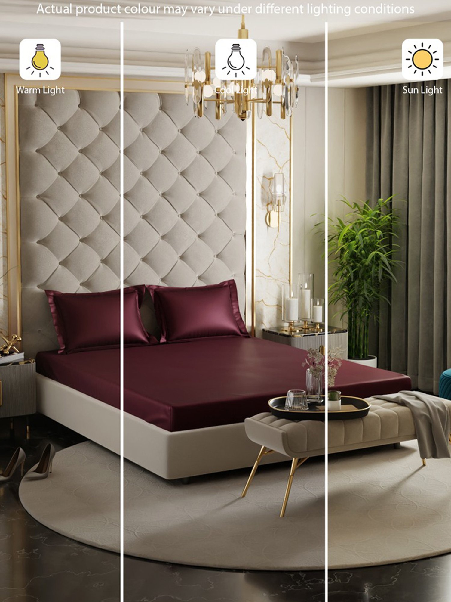 Stoa Paris Maroon 300 TC Polyester Super King Fitted Sheet with 2 Pillow Covers