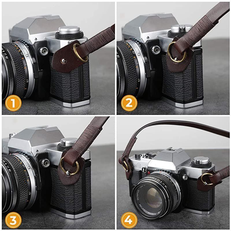 Camera Strap Leather Vintage DSLR Camera Neck Straps Belt Handmade Genuine Leather Film Camera Shoulder Strap Cord Long Slim Thin for SLR Mirrorless Cameras L3 Black