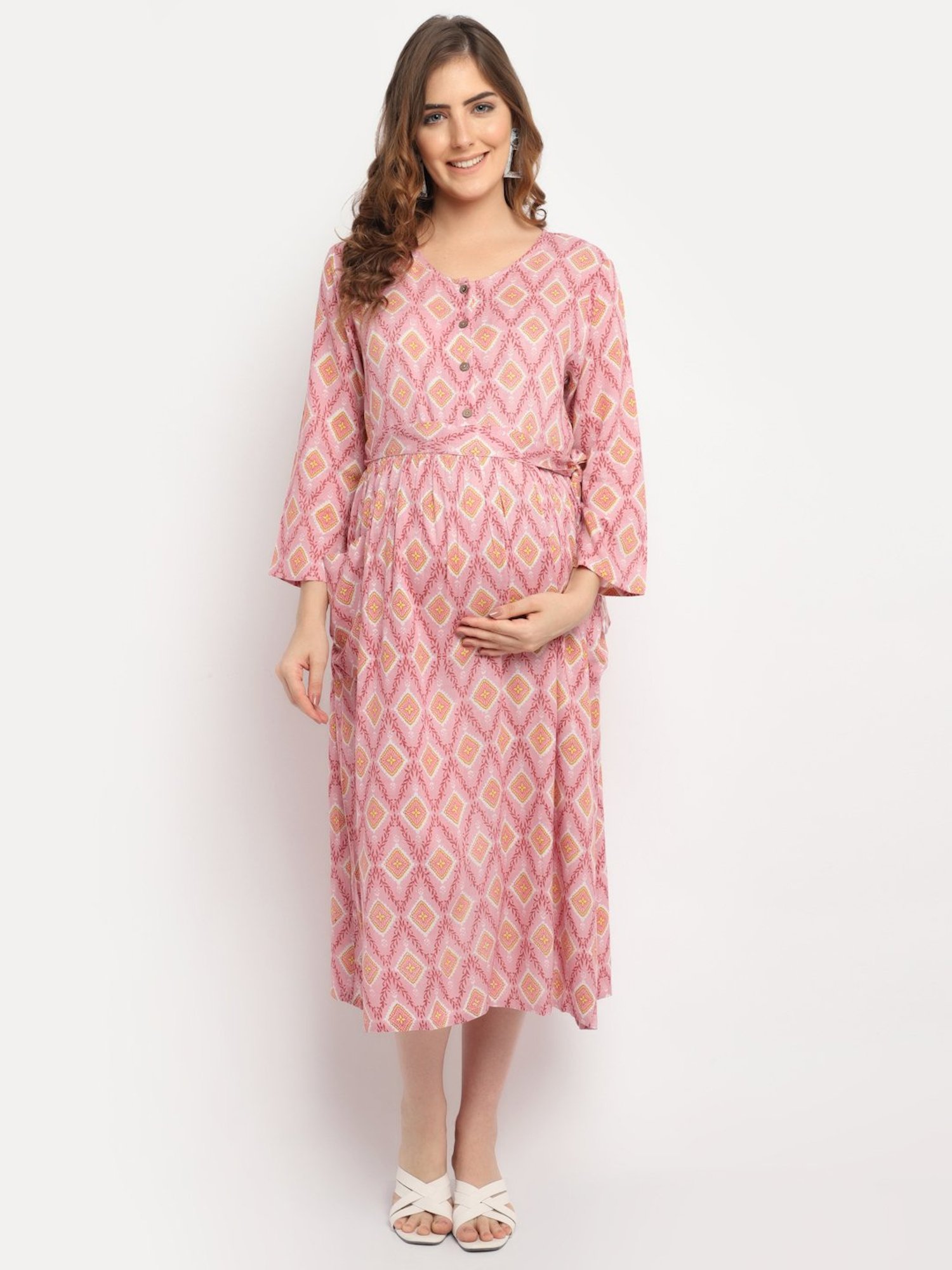 Moms Maternity Pink Printed Dress