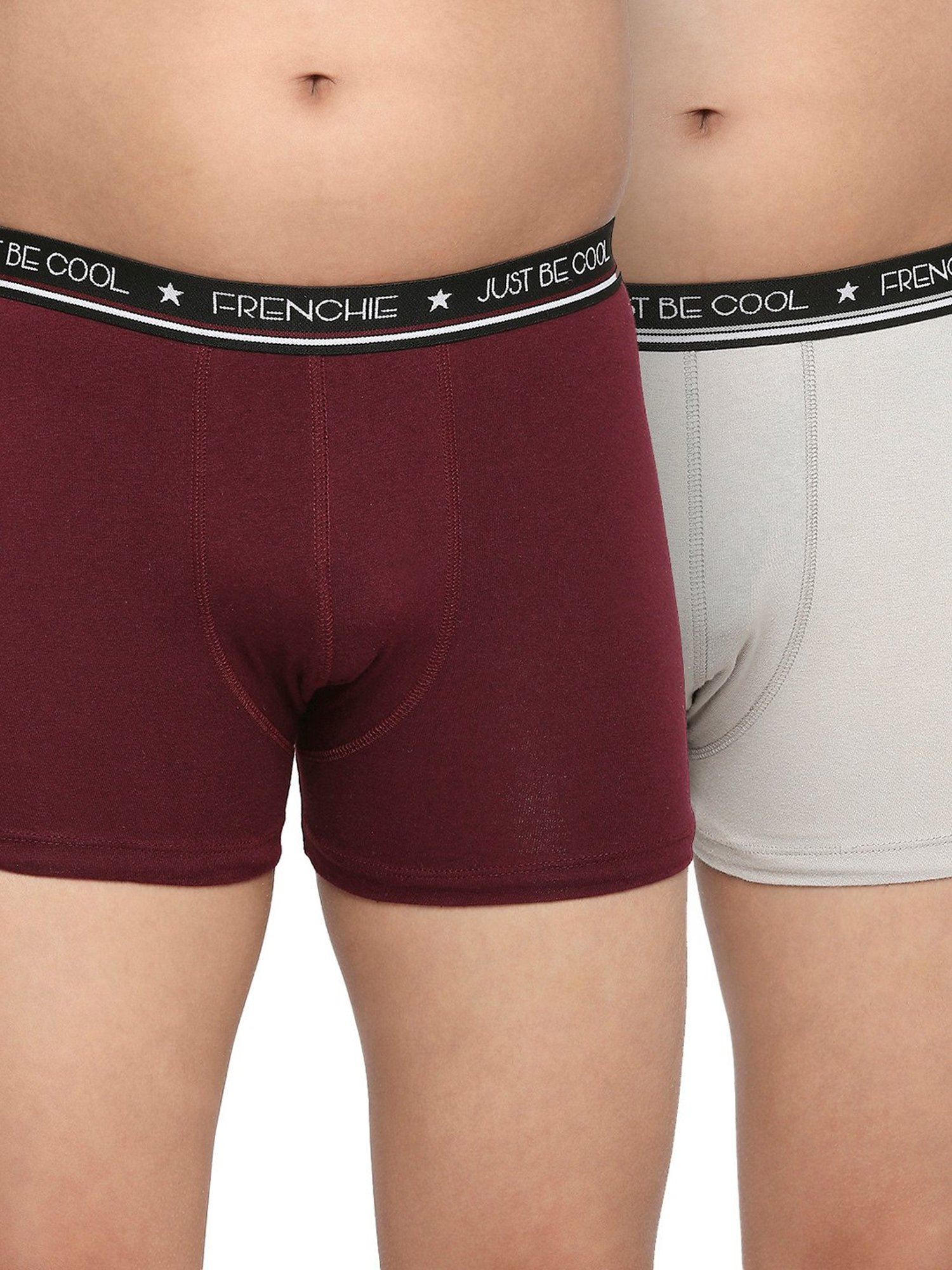 Frenchie Kids Wine & Grey Solid Trunks (Pack Of 2)
