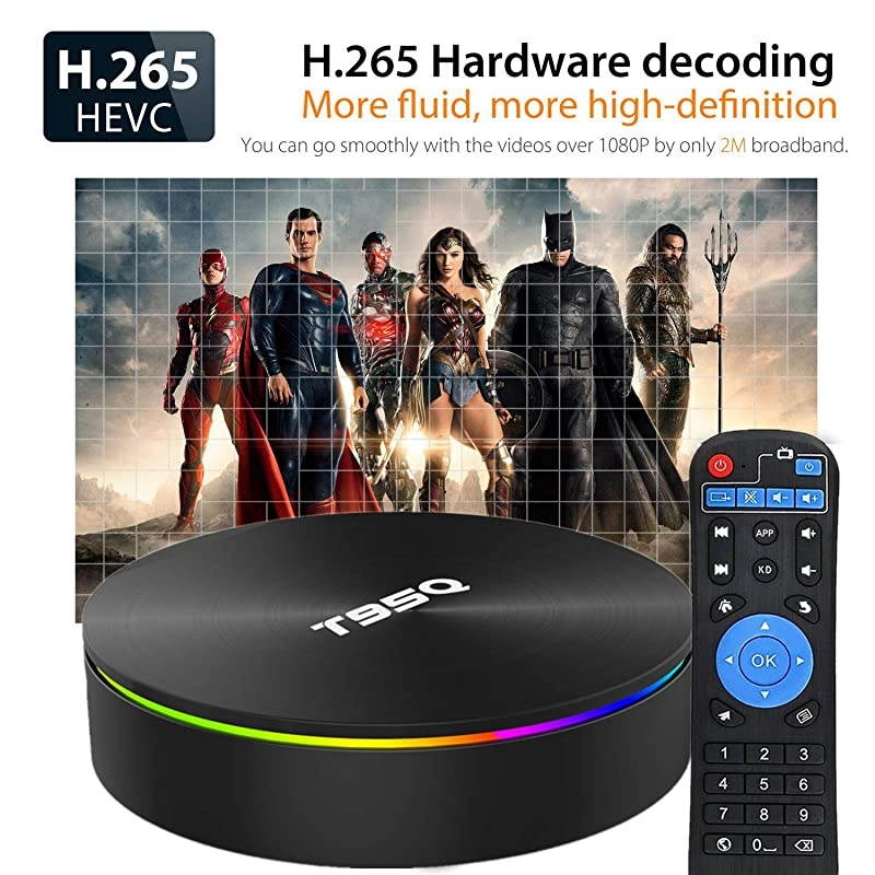 Android 9.0 TV Box,  Smart Box Android TV Player 4GB RAM 64GB ROM Quad Core Speed Support 3D/ 4K/ 6K Ultra HD/H.265/2.4GHz WiFi/USB 3.0/ HDR with Wireless Mini Keyboard