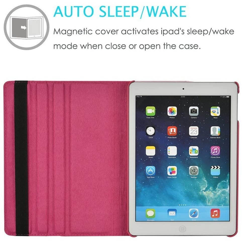 360 Degree Smart Rotating Leather Hybrid Case for iPad 10.2 inch (8th & 7th Gen) - Hot Pink