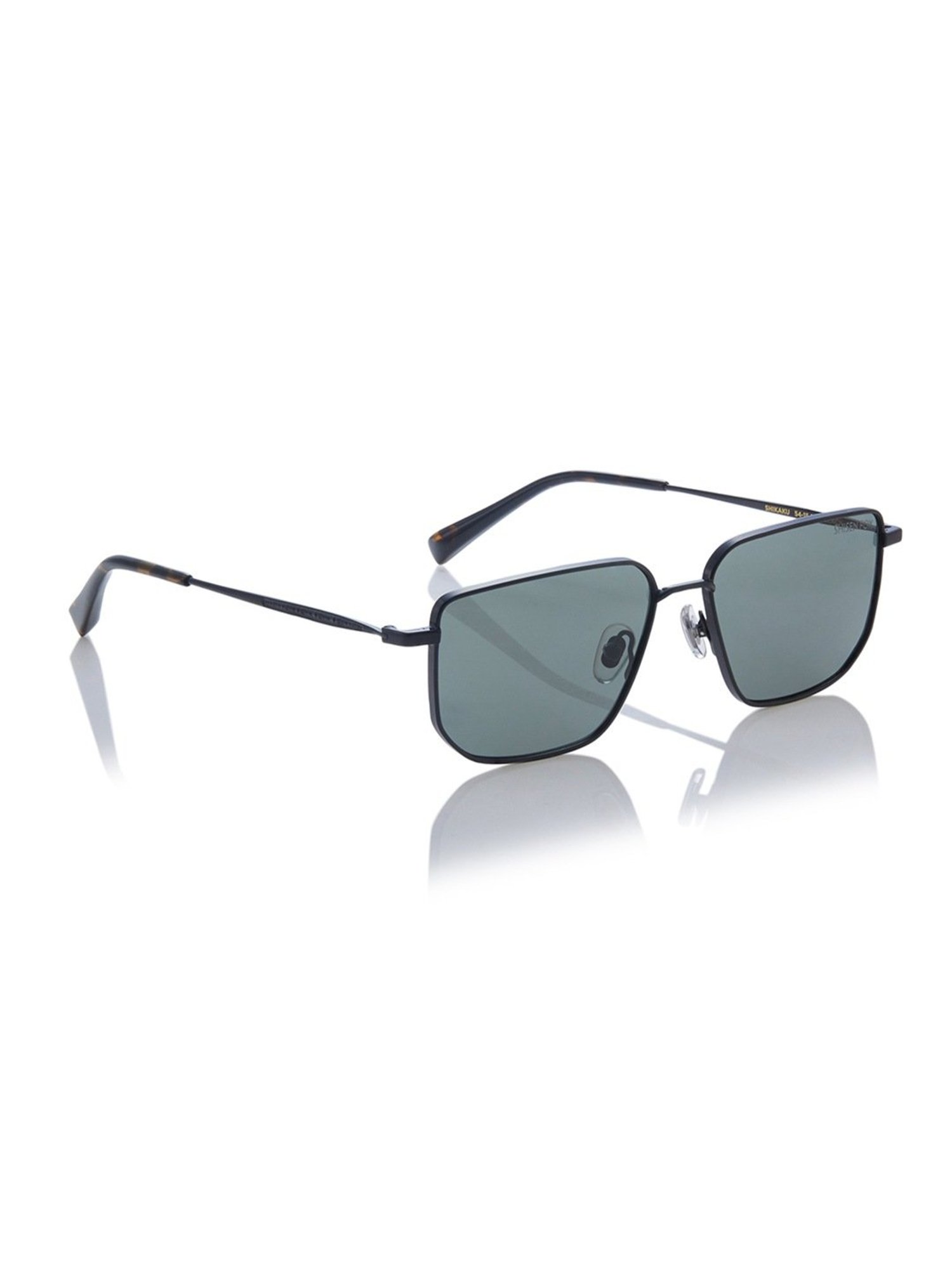 Shisen Fox Shikaku Black-Green rectangular Unisex UV Protection Sunglasses -54 mm