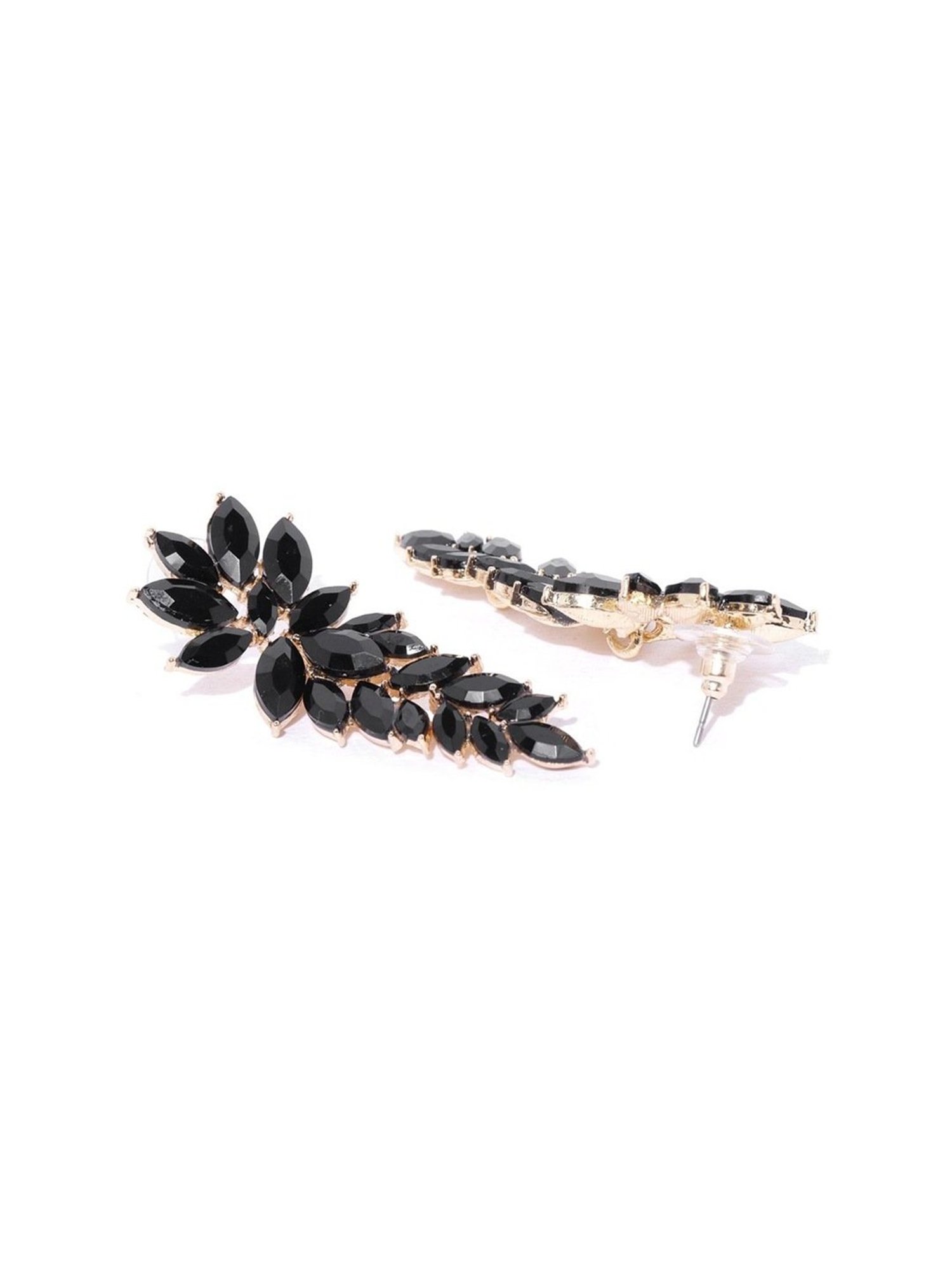 YouBella Gold-Plated Black Contemporary Stone Studded Dangler Earrings for Women