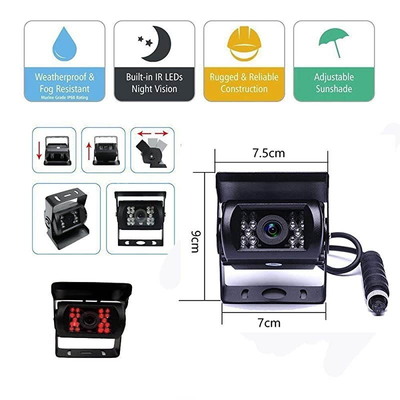 Car Backup Camera System  Waterproof 18 IR LED Night Vision Reverse Camera + 7quot TFT Rear View Monitor Vehicle Parking System for RVBusTrailerTruck 65ft 4Pin Aviation Video Cable