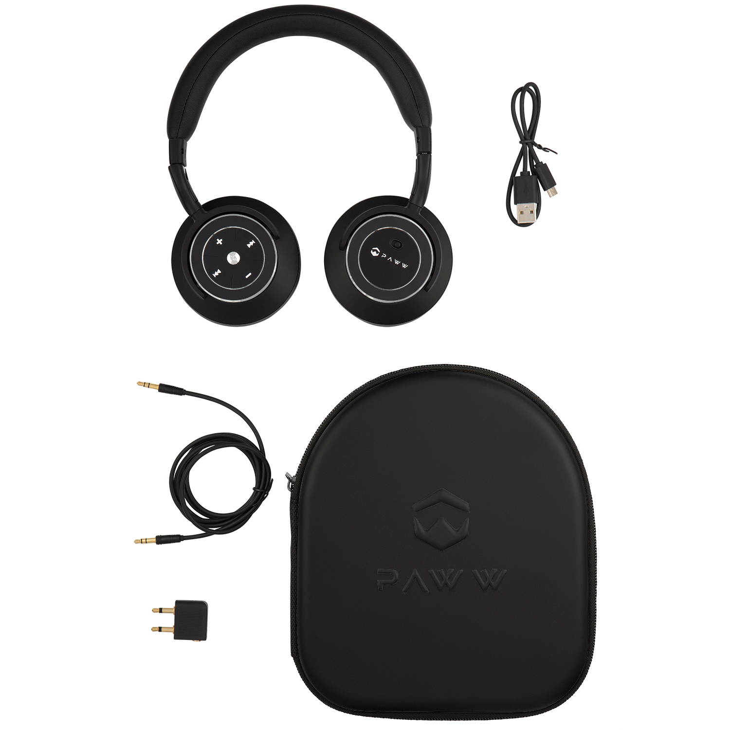 Paww WaveSound 3 Bluetooth Headphones &ndash; Active Noise Cancelling Headphones with Airplane Adapter, Charging Cable & Carrying Case &ndash; Foldable Travel Headphones/Over-Ear Headphones