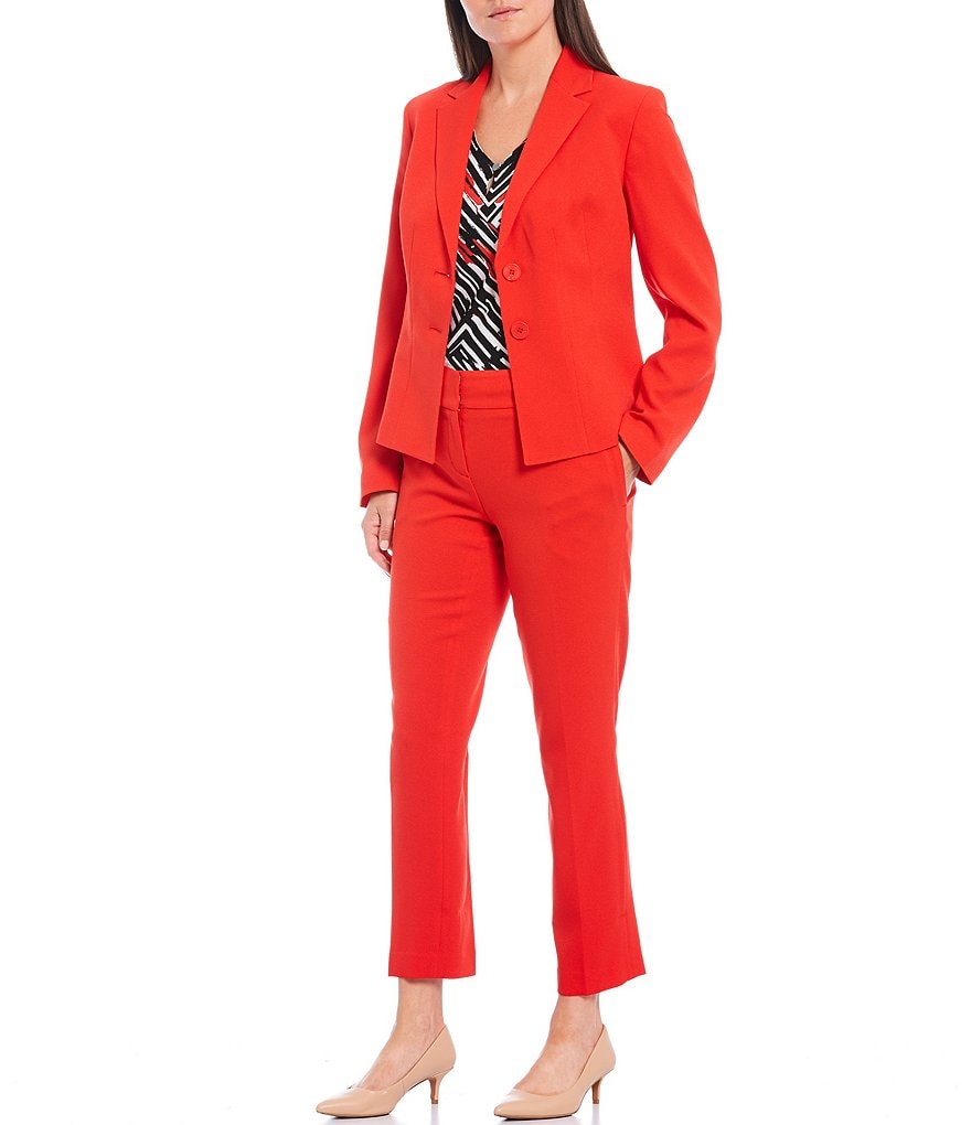 Kasper Snap Front One Button Notch Crepe Jacket