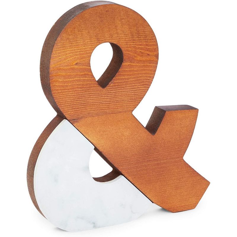 Farmlyn Creek Ampersand Sign, Wood and Marble Bookshelf Home Decor (9 x 10 in)