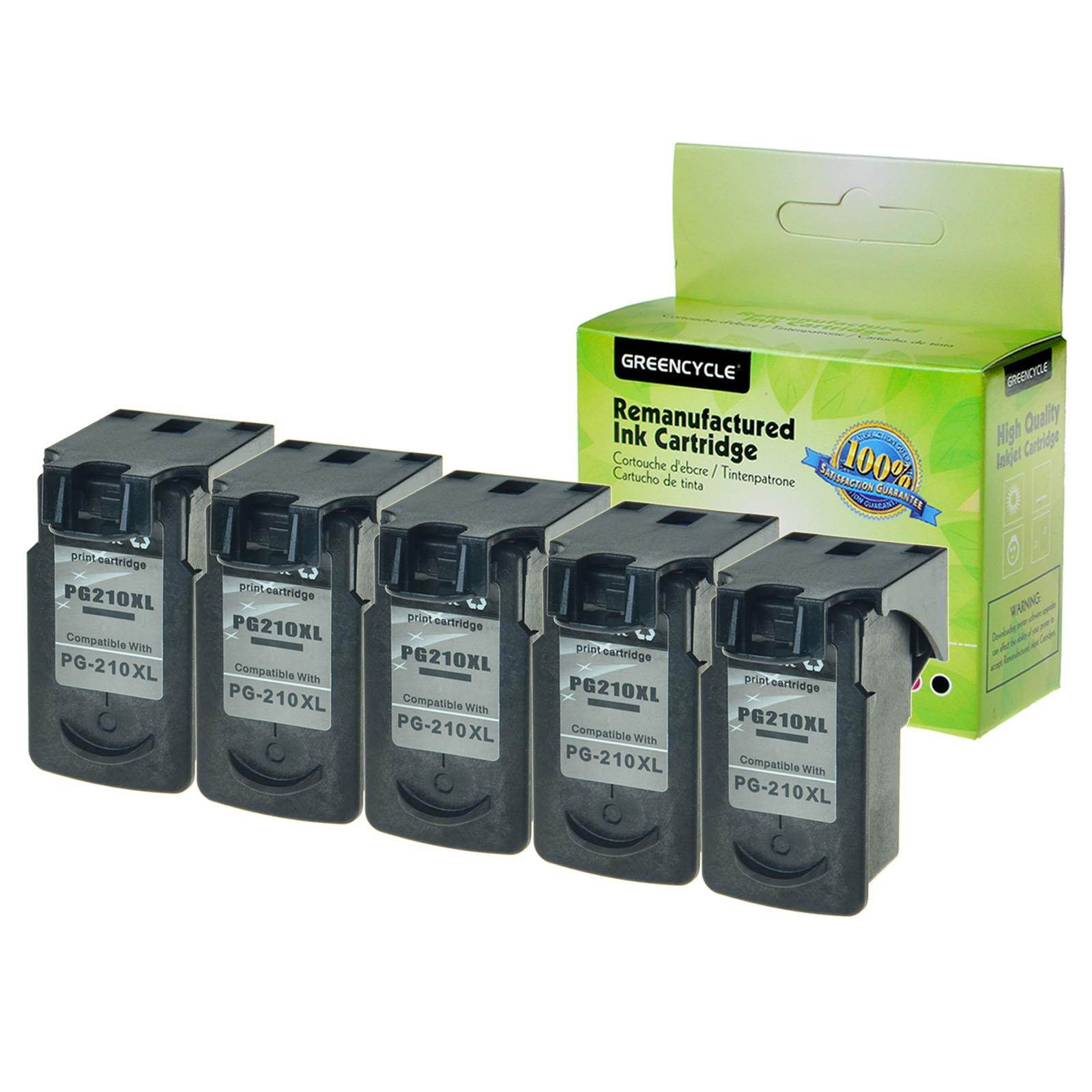 GREENCYCLE 5PK PG-210XL 210XL Black Ink Cartridge Compatible for Canon PIXMA IP MX MP Printer(With Chip, Show Ink Level)