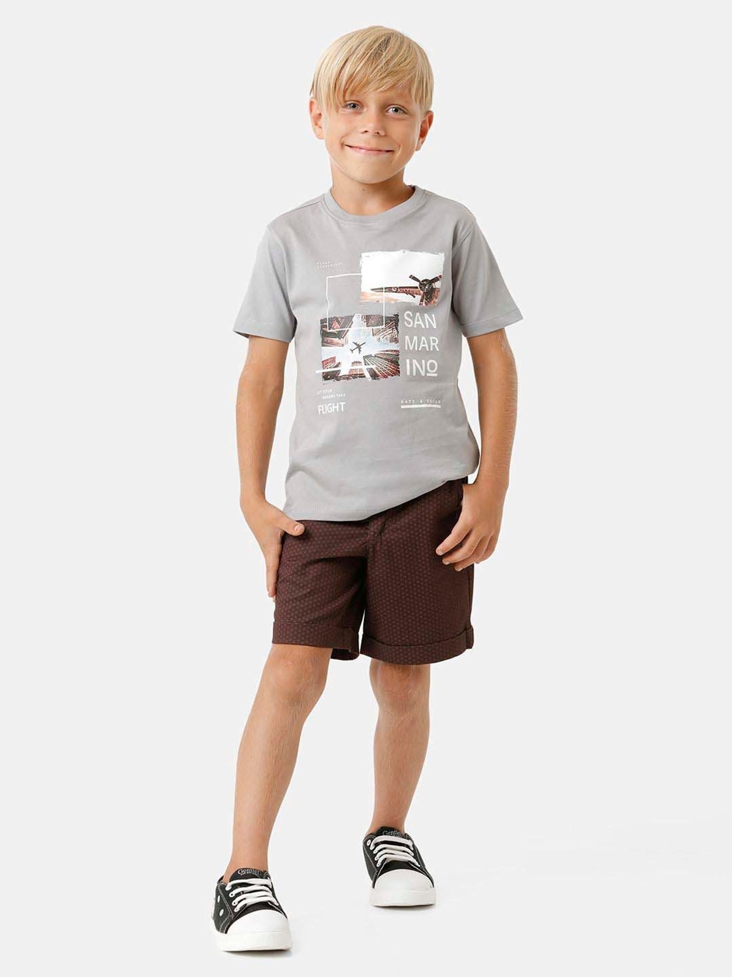 Kate & Oscar Kids Brown Cotton Printed Shorts