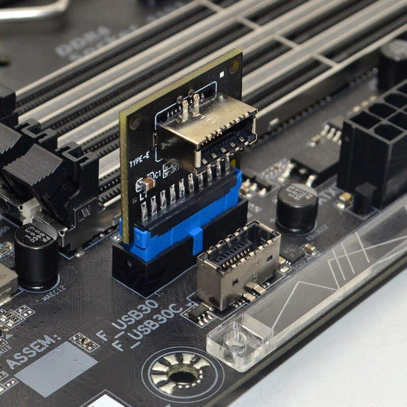 Motherboard USB 3.0 Header 19Pin Female to Motherboard USB 3.1 Header Type-E 20Pin Female Socket Angled Extension Adapter Converter Supports 5Gbps Speed