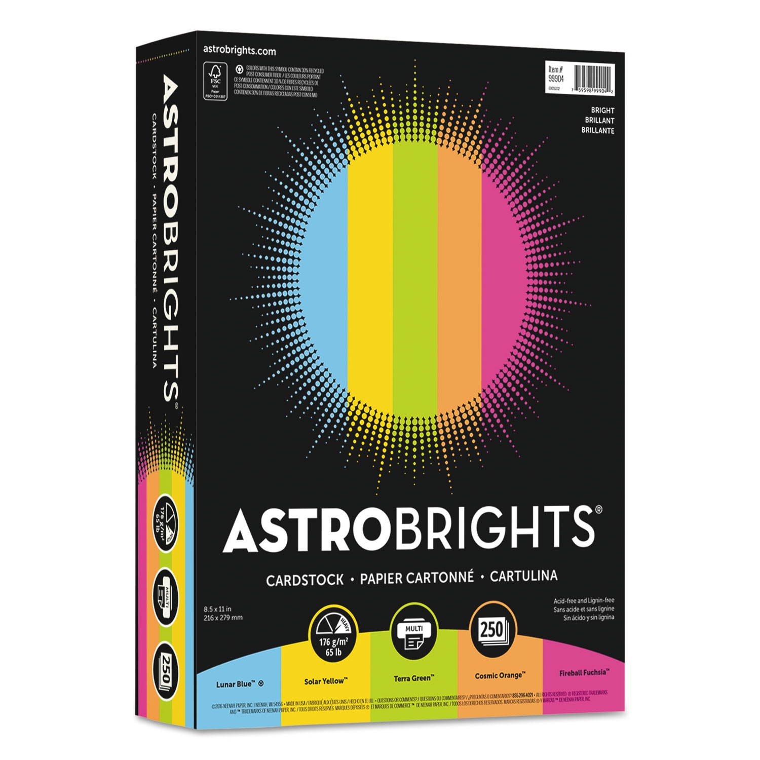 Astrobrights Astrobright Colored Cardstock 65lb 8-1/2"x11" 250Sht/PK Ast 99904