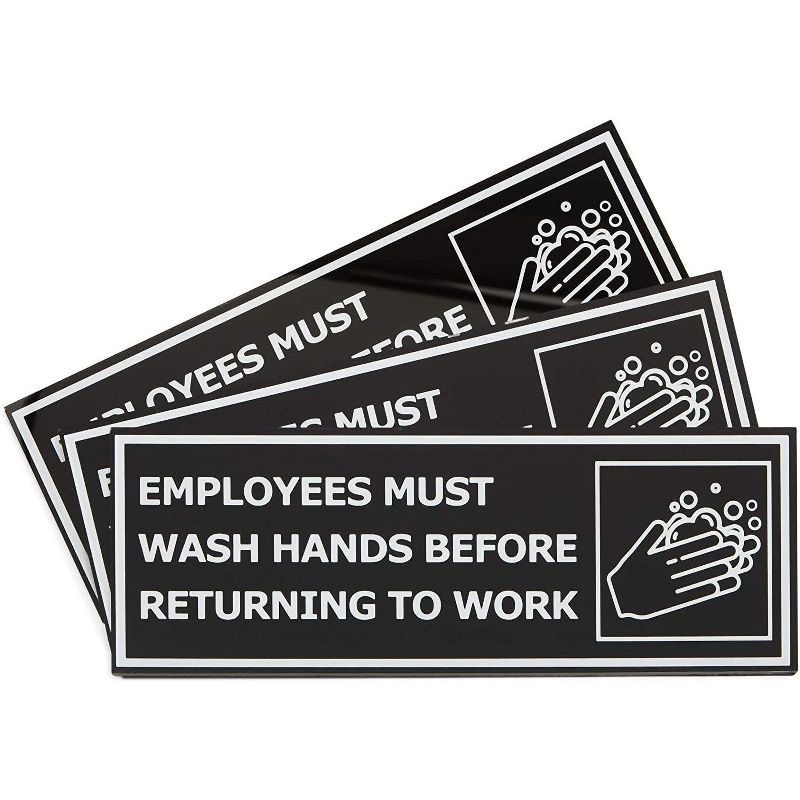 Stockroom Plus 3 Pack Safety Signs, Employees Must Wash Hands Before Returning to Work (9 x 3 in)